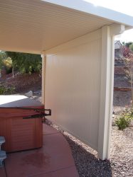 Solid patio cover with privacy wall