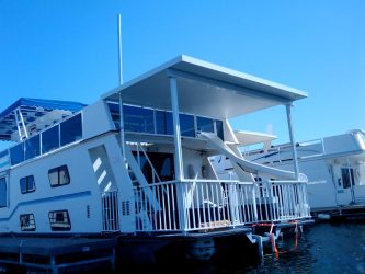 Solid patio cover on house boat