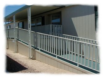 Mobile home ramp with railings