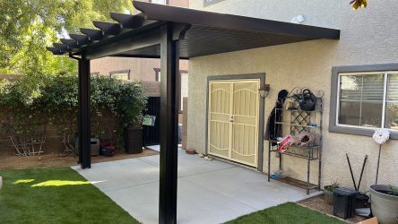 Solid patio cover in dark brown