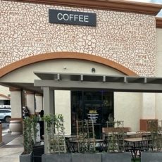 Outdoor seating patio cover at Makers & Finders Henderson location